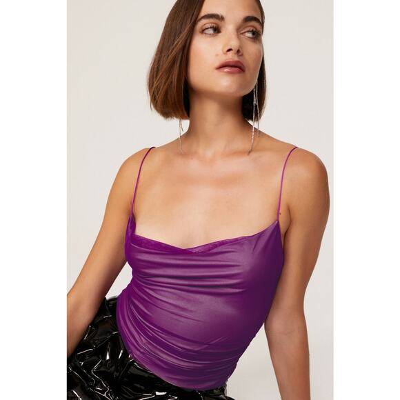 Gauge81 Lilburn Purple Draped Cowl Neck Sleeveless Mesh Camisole Tank Top S - Picture 5 of 16